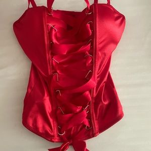 Red corset top with lace